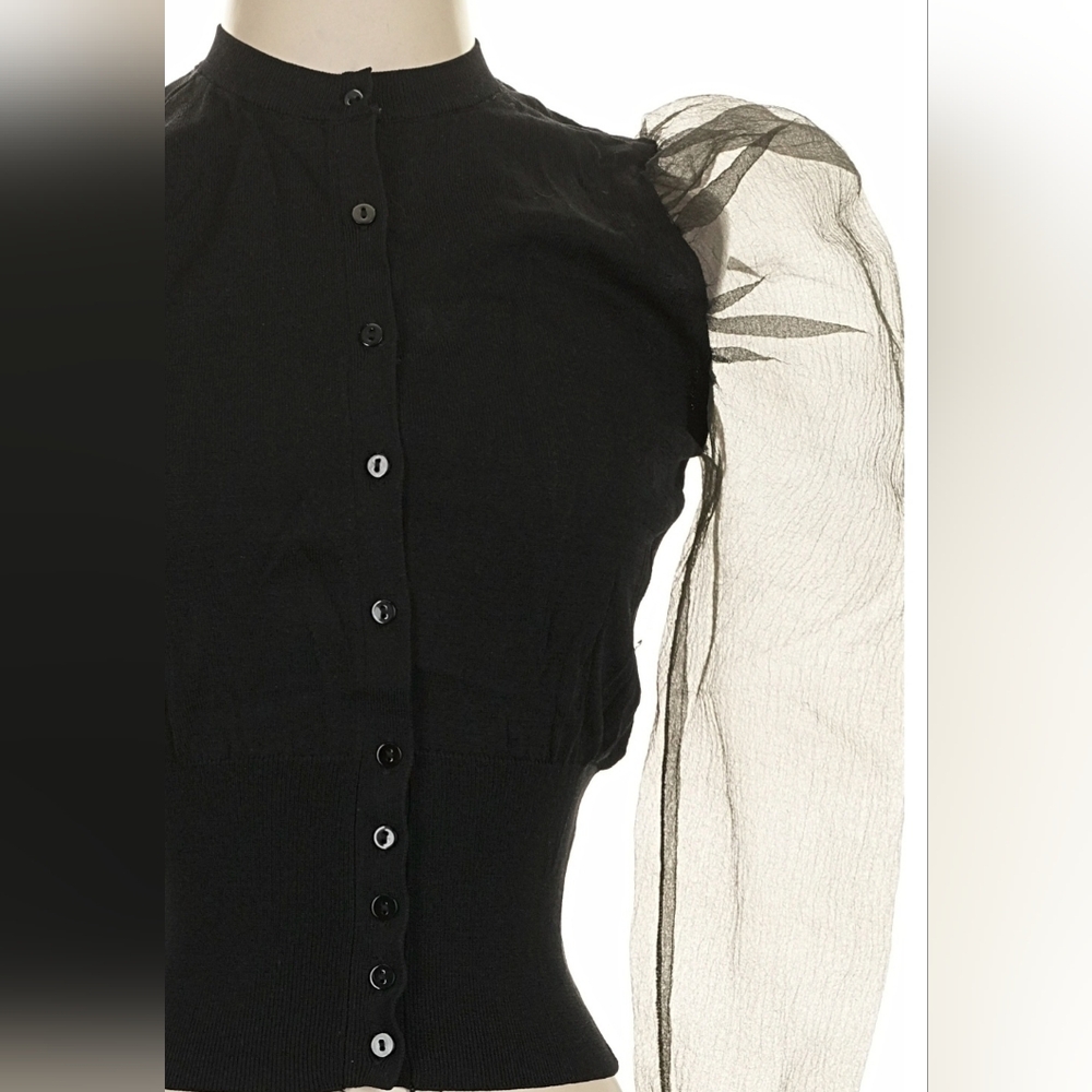 NWT Zara Black Sheer Sleeve Button-down Top - Picture 3 of 5